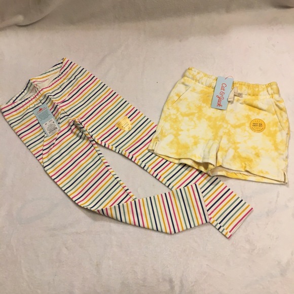 Cat & Jack Other - Cat & Jack Leggings Shorts Set Girls 5T Yellow Rainbow New Durable Knee Bundle